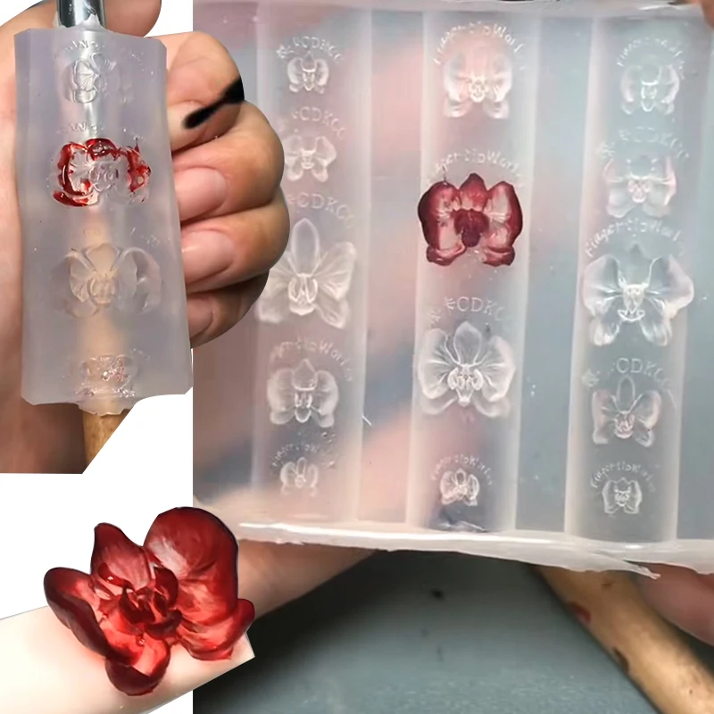 1개 꽃 모양 3D 아크릴 네일 몰드 핸드 인그레이빙 몰드 네일 아트 장식 실리콘 네일 아트