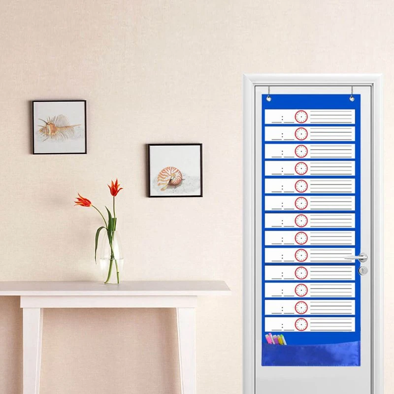 A01F-Children Cloth Daily Schedule Pocket Chart 26 Double-Sided Reusable Dry-Eraser Cards For Office Home School Classroom