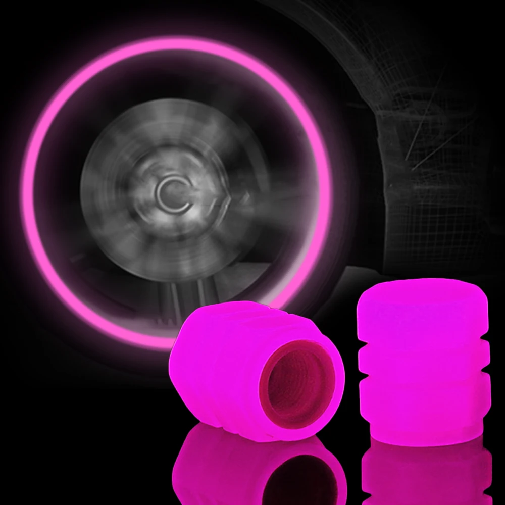 Car Tire Valve Caps Fluorescent Night Glowing Car Motorcycle Bicycle Bike Wheel Tyre Hub Luminous Valve Stem Caps Decors