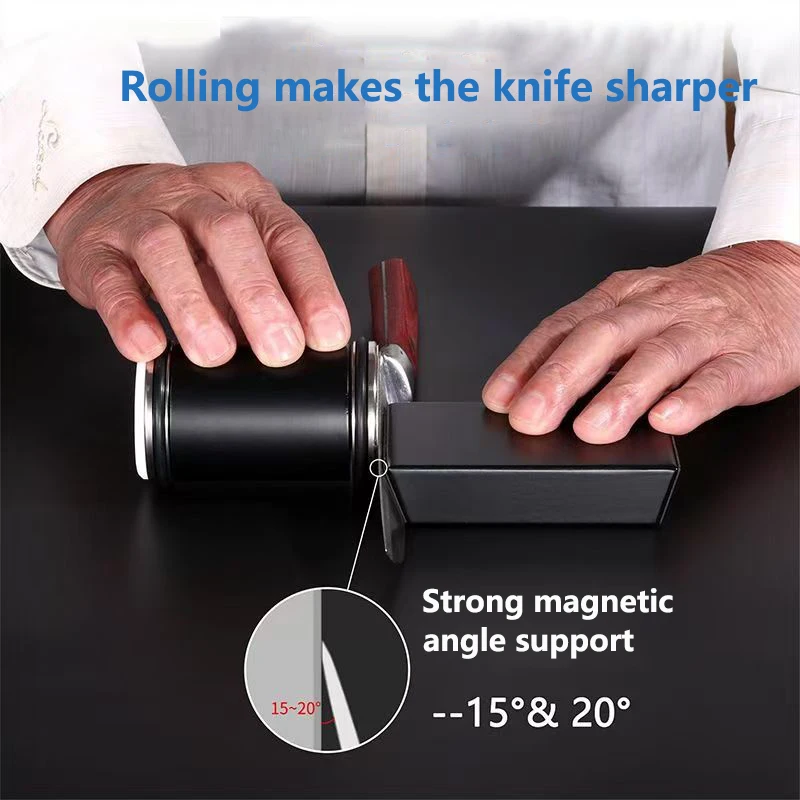 Rolling Knife Sharpener Magnetic Knife Holder Diamond Sharpening Stone 15 & 20 Degree Roller Sharpening Kitchen Knives Tool