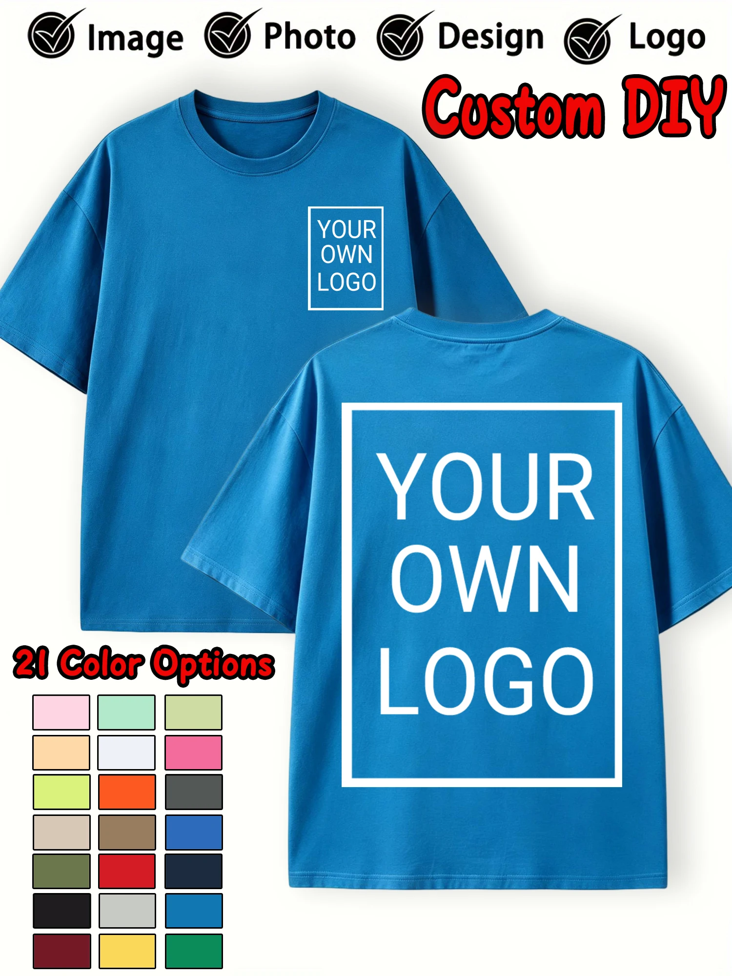 Double Sided Custom Logo T-Shirt Summer Y2K Loose Cotton Short Sleeves Crewneck Casual T Shirts Team Company Women's Tops
