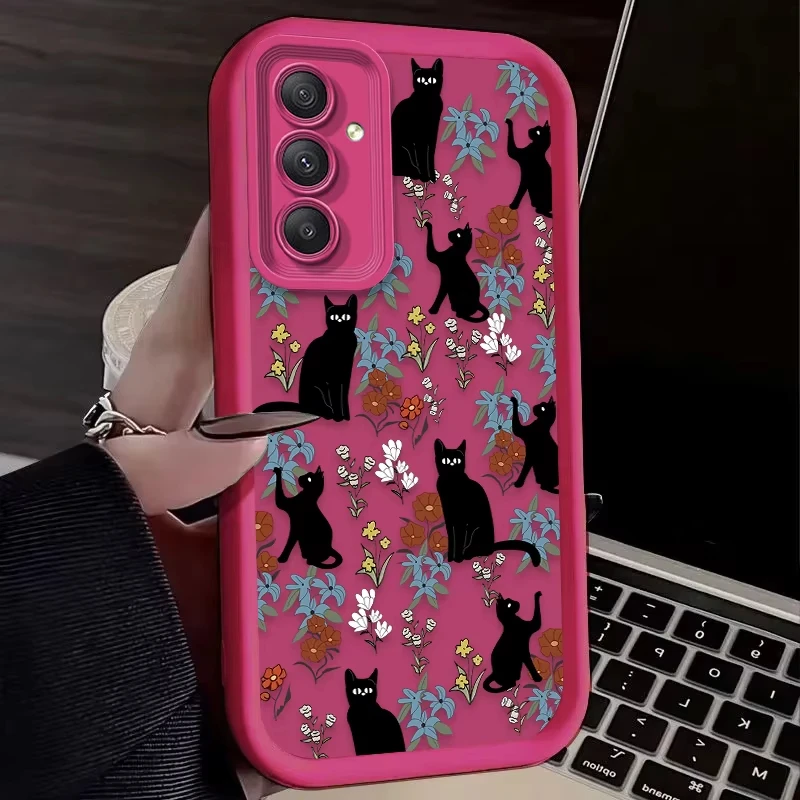 Artistic Black Cat Flower Design Phone Case