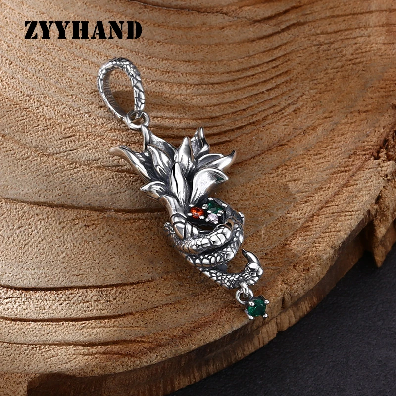 

S925 Sterling Silver Dragon Foot Pendant Thailand Style Unisex Flower Black Hip Hop Fine Jewelry