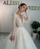 Luxury Wedding Dresses A Line Sexy V Neck Bridal Gowns Appliques Long Sleeve Backless Elegant Princess Vestidos Novia Customized 3