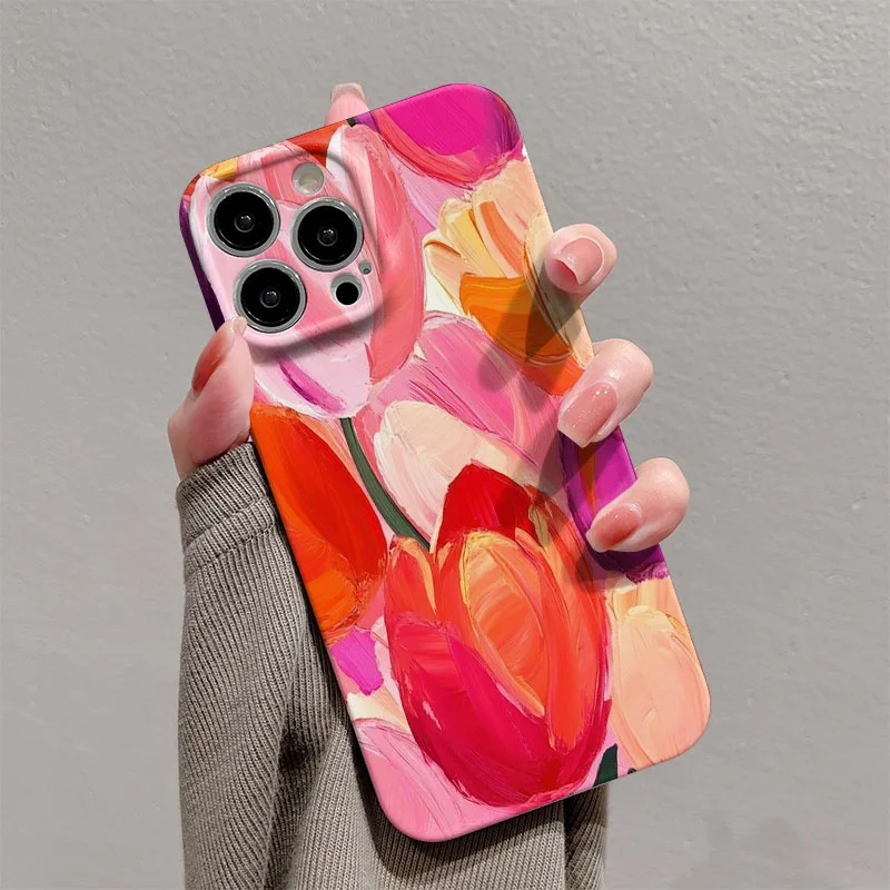 Oil Painting Tulip Flower Shockproof Hard Phone Case