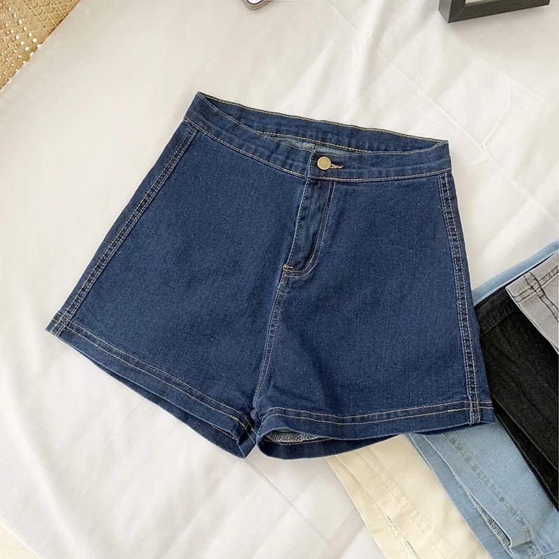 Denim Shorts Women Solid Black Streetwear Zipper Fly Stretchy Trousers High Waist Summer All-match Vintage Casual Short Hot Sale gymshark shorts