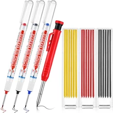 

Promotion! Solid Carpenter Pencil With 18 Refills Red Yellow Black, 3 Pieces Deep Hole Marker Pens Red Black Blue, For Wood