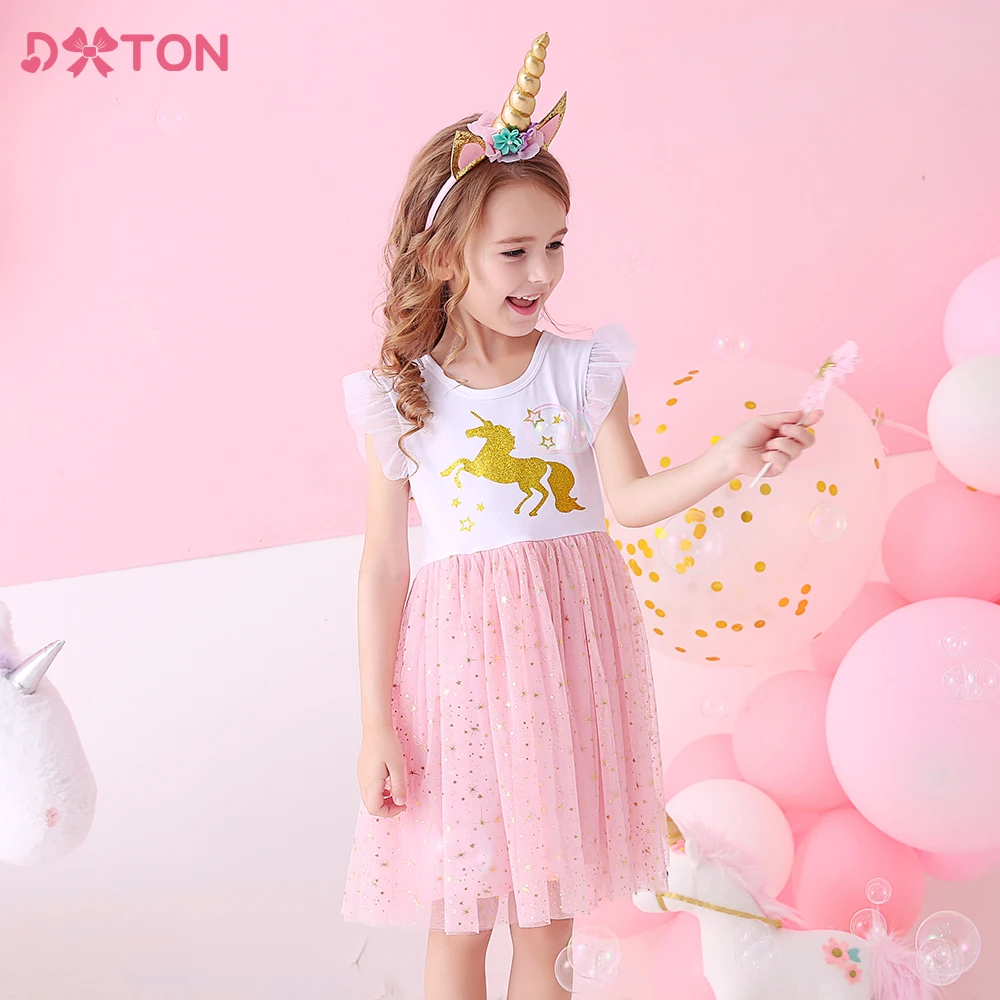 

DXTON Kids Unicorn Dress Toddlers Infantil Vestidos Girls Summer Sleeveless Dresses Girls Birthday Party Princess Pink Dresses