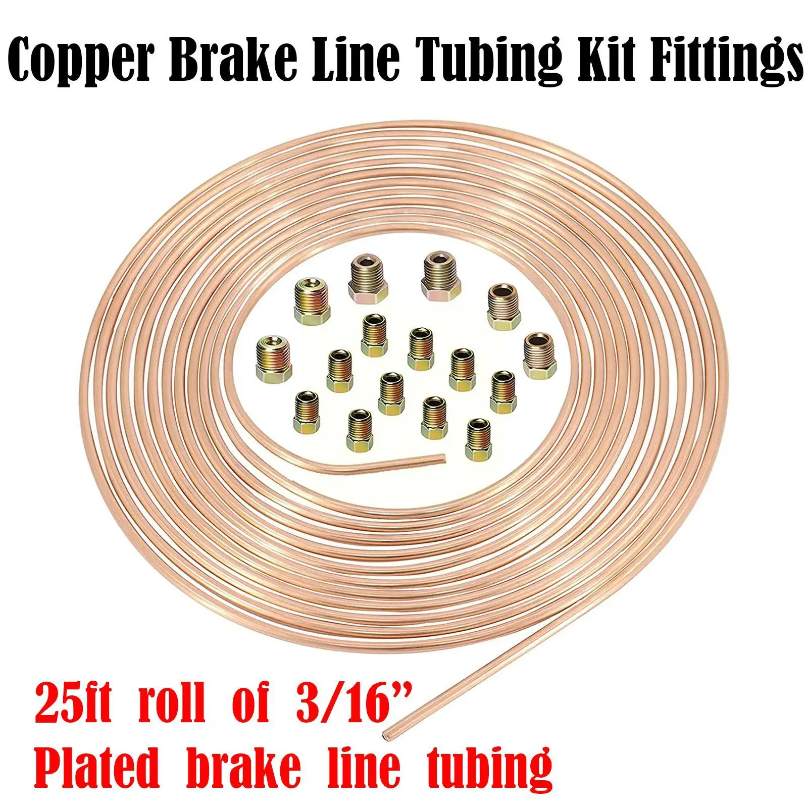 Car Roll Tube Coil 25ft 7.62m 3/16" OD Nickel Tubing Pipe Hose Nuts Tube Brake Line Anti-rust Piping 16 C0R6 brake pipe hose brake line lock kit