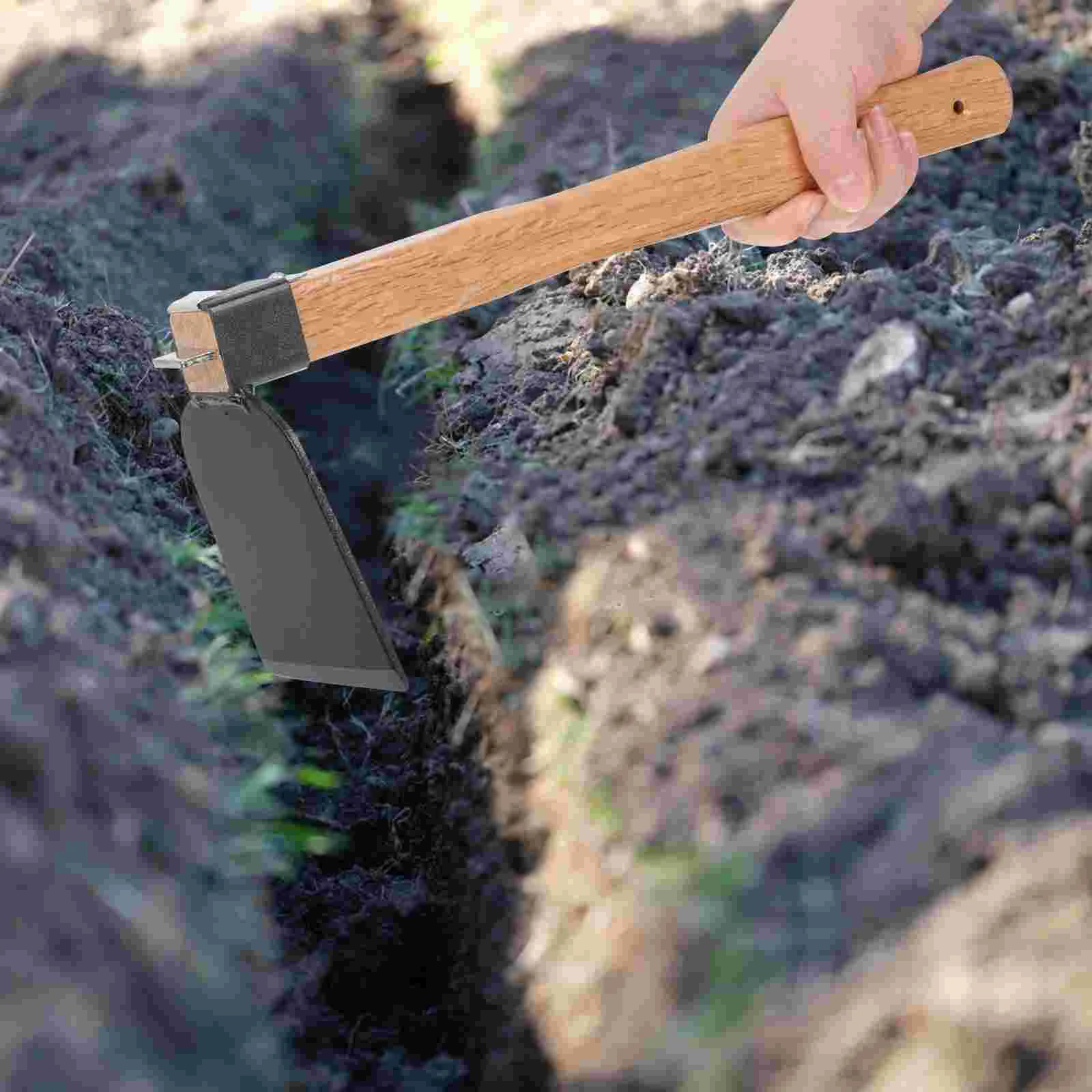 Iron Gardening Cultivator Manual Wooden Handle Agriculture Hoe Vegetable Farming Tool Weeding Hoe 6