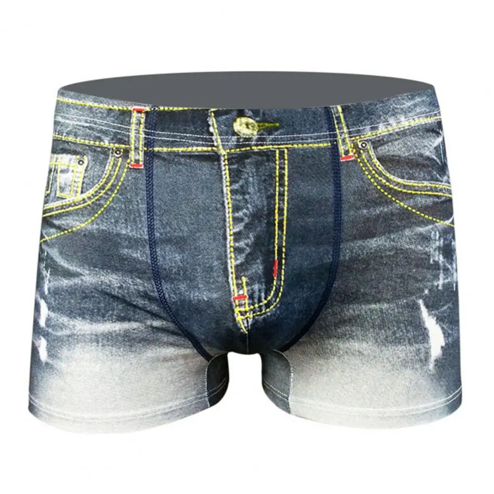 Men Briefs Underwear 3d Print Boxer Denim Pattern Men Fake Jeans Shorts  Breathable Panties For Men - Boxers - AliExpress