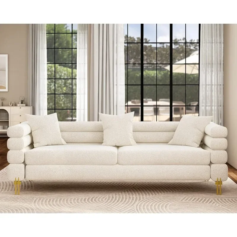 Sofa, Bouclé Sofa Couch, 3 Seater Sofa York Sofa Living Room- 85in Wide Oversized Sofa, White Comfy