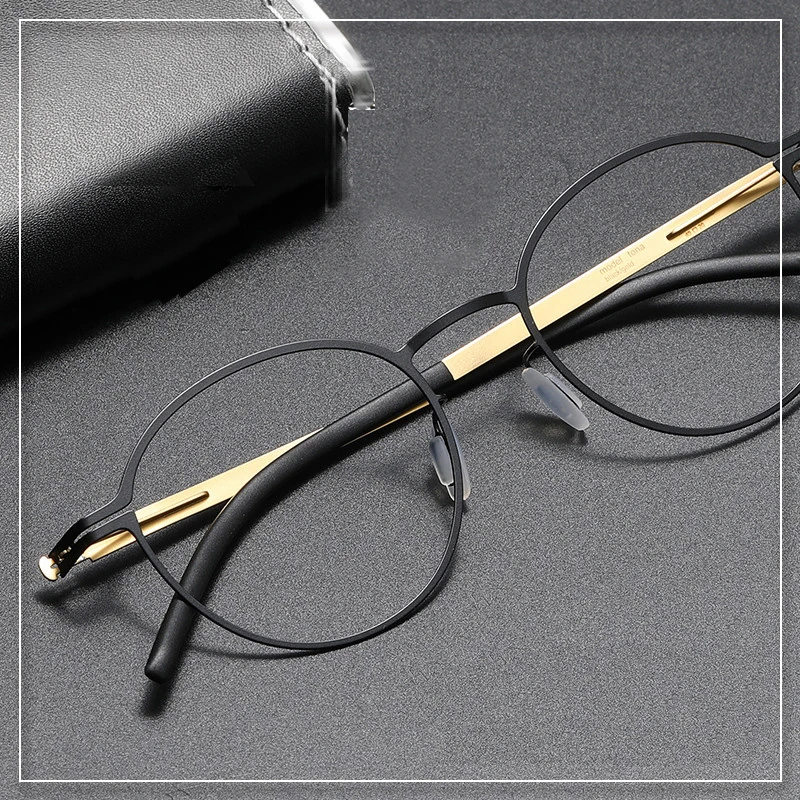 Germany Fashion Round Screwless Ultra-light Glasses Frame Men Women Brand Designer Tona Stainless Steel Eyeglasses Eyewear Gafas