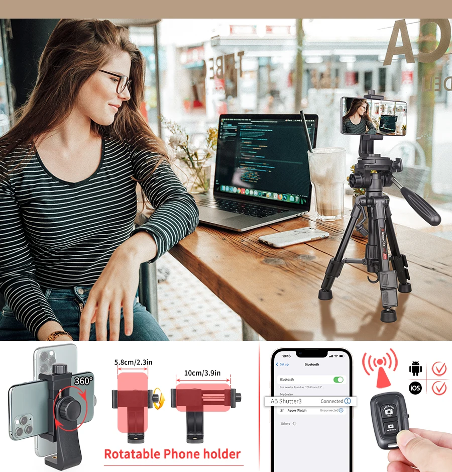 GS3 Mini Lightweight Desktop Tripod with 3-Way Flexible Pan Head and Bubble Leve