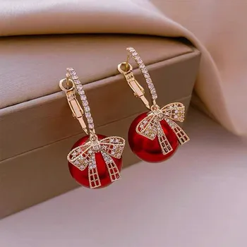 Aretes de cristal con forma de lazo para mujer