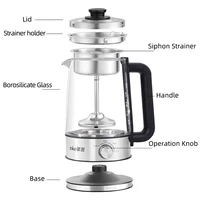 Théière de pulvérisation de vapeur automatique avec filtre, bouilloire électrique 1,3 L, théière en verre multifonctionnelle, pot thermo, bouilloire à eau bouillante pour la maison 6