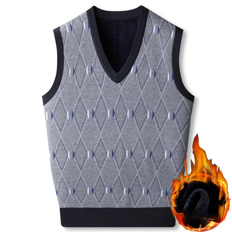 2023 New Style Men's Knitting Cashmere Wool Blend Vest V Collar Loose Style Contrast Color High-quality Soft Keep Warm Vest G57