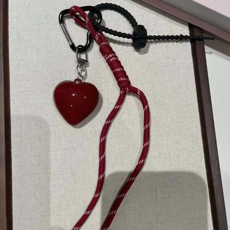 Fashionable Heart Leather Rope Keychain Handmade Y2K Bag Pendant Ornaments Cherry Bow Mobile Phone Lanyard Gifts