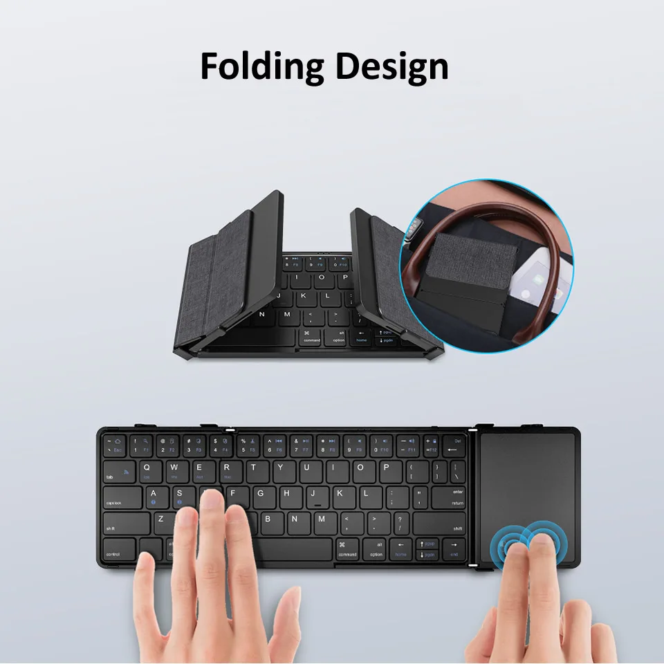 Outmix-teclado Bluetooth Dobrável Recarregável Portátil Mini Couro Touchpad Android pc Tablet Dispositivos Sincronização - Imagem 3