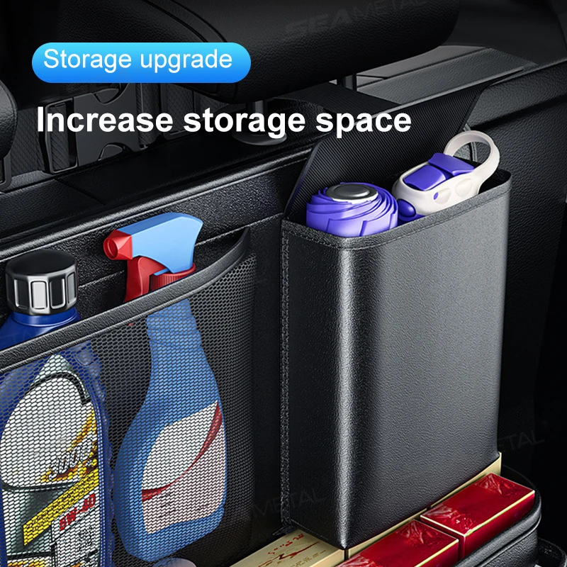 Black Leather Car Trunk Storage Bag Multi Pocket Seat Back Organizer