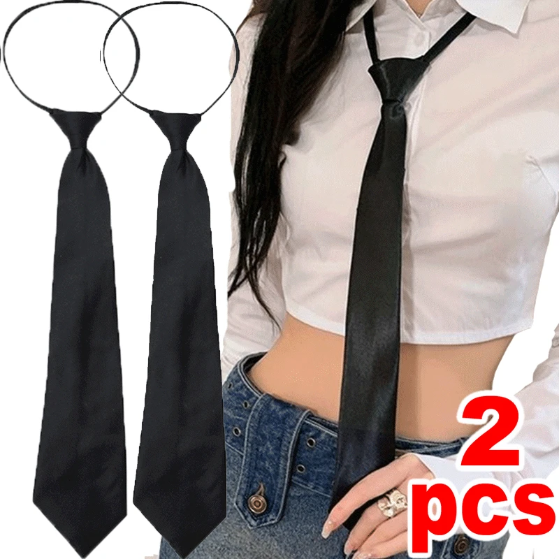 

Unisex Black Simple Clip on Tie Security Tie Uniform Shirt Suit Neckties Steward Matte Funeral Lazy Neck Ties Men Women Students