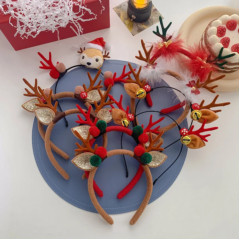 Description Picture 2 of itemChristmas Headband Reindeer Antlers Horn Flower Hair Band Clasp Headwear for Kids Adult New Year Navidad Party Halloween Cosplay