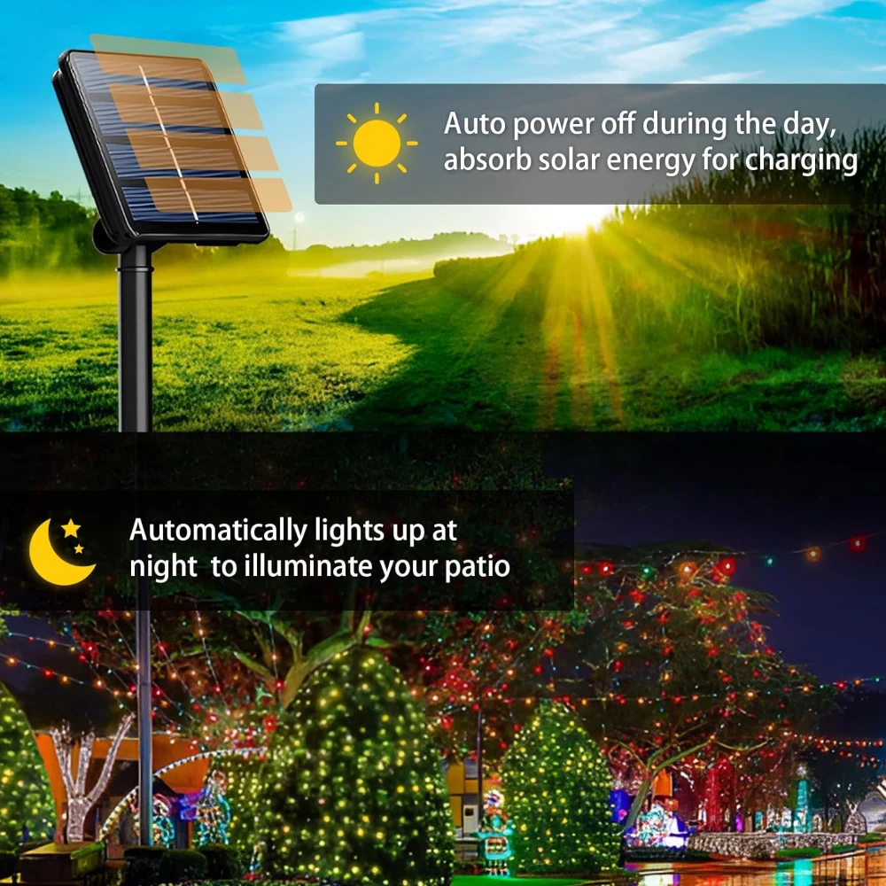 Solar Powered Outdoor LED Fairy Lights IP65 Waterproof 8 Lighting Modes Christmas Decoration Wedding Decoration