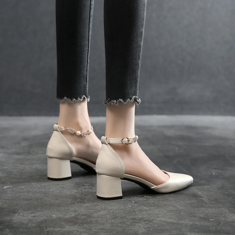 2024 New High-heeled Shoes Pointed Thick Heels Pumps Small Size Buckle Shoe Female Sandals Large Size 30 31 32 33 34 43 44 3