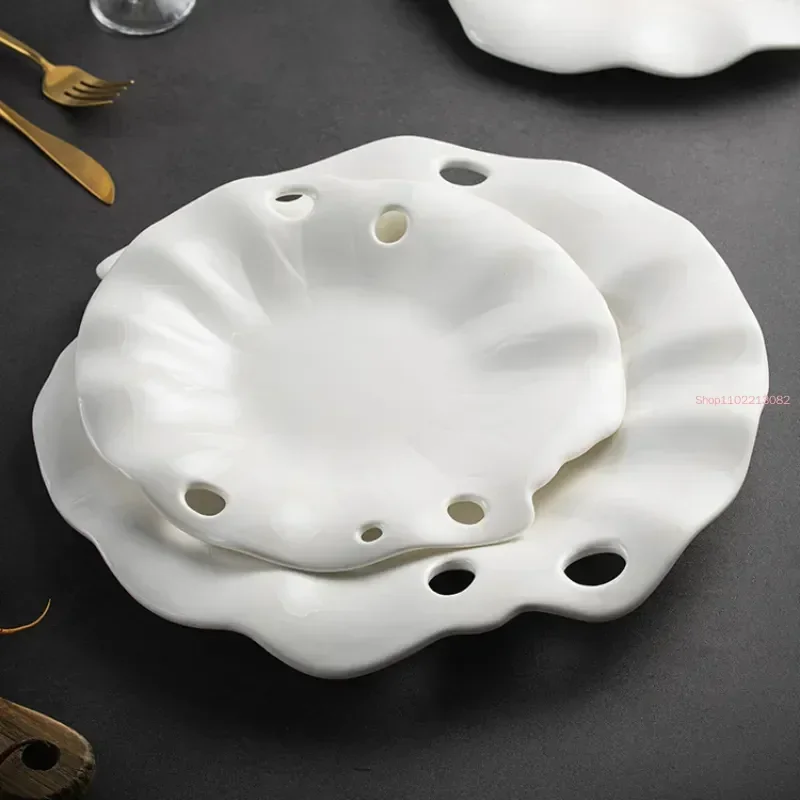 

Conception Restaurant Irregular Tableware Ceramic High-end Artistic Plate Creative Lotus Cold Dish Leaf
