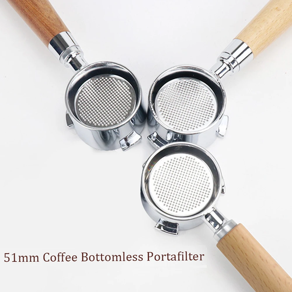51mm Coffee Bottomless Portafilter Filter Basket & Wooden Handle Replacement Delonghi EC680 EC685 Coffee Machine Tool coffee machine adapter parts coffee machine filter bowl coffee powder handle
