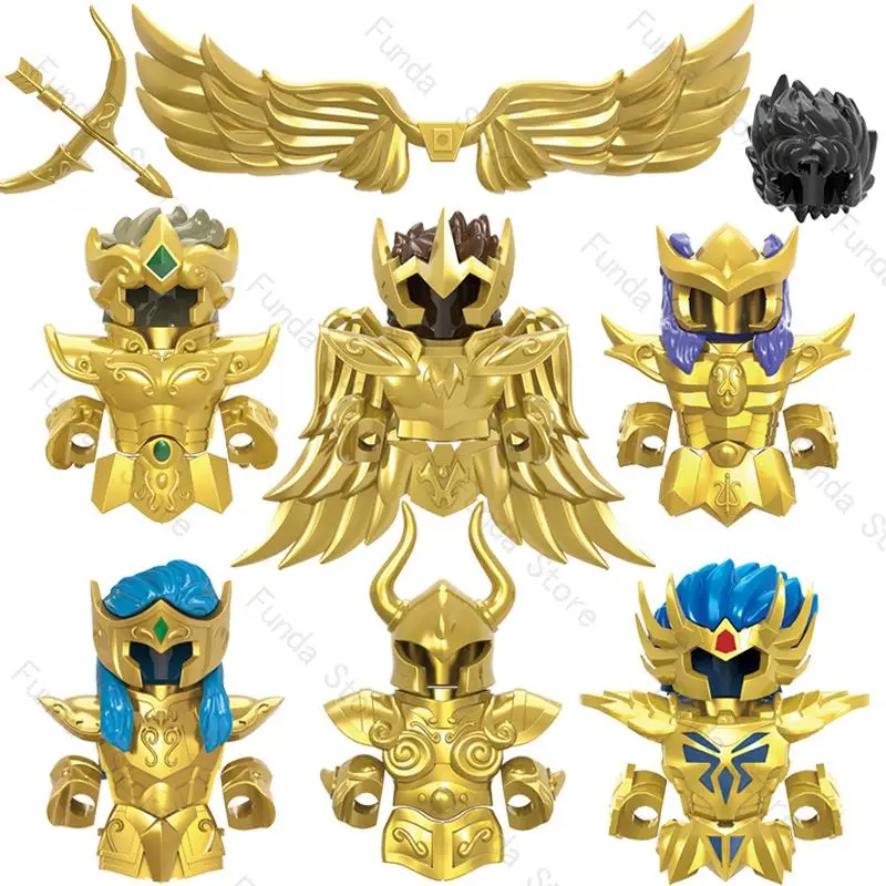 

CQ11 CQ16 Twelve Constellations Golden Armor Anime Character Mini Building Blocks Bricks Action Figure Accessories Children Toys