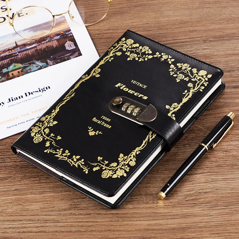 A5/ A6 Leather Inspired Design Notebook Journal With Password Lock office school  supplies