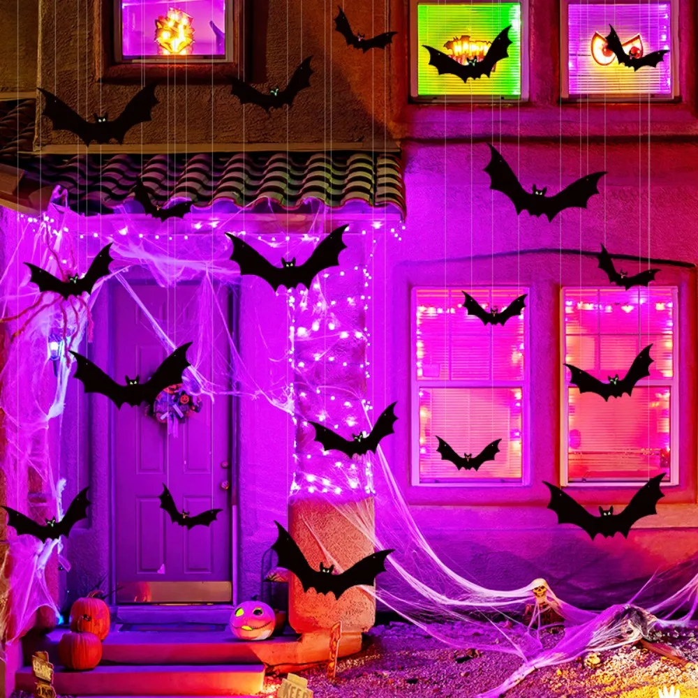 

Halloween Luminous Eyes Bat Decorations Yard Sign Outdoor Lawn Decor Hanging Scary Black Bat Large Fake Bat Spooky Decoration