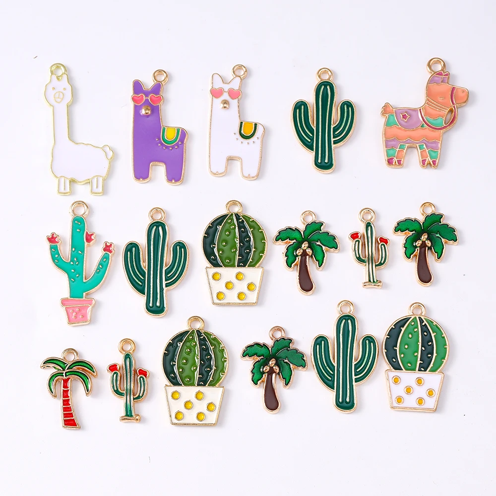 Duarte 20 Teile/los Cartoon Tier Alpaka Charms Emaille Pflanze Kaktus Charms Anhänger für Schmuck Machen DIY Halsketten Ohrringe Geschenk