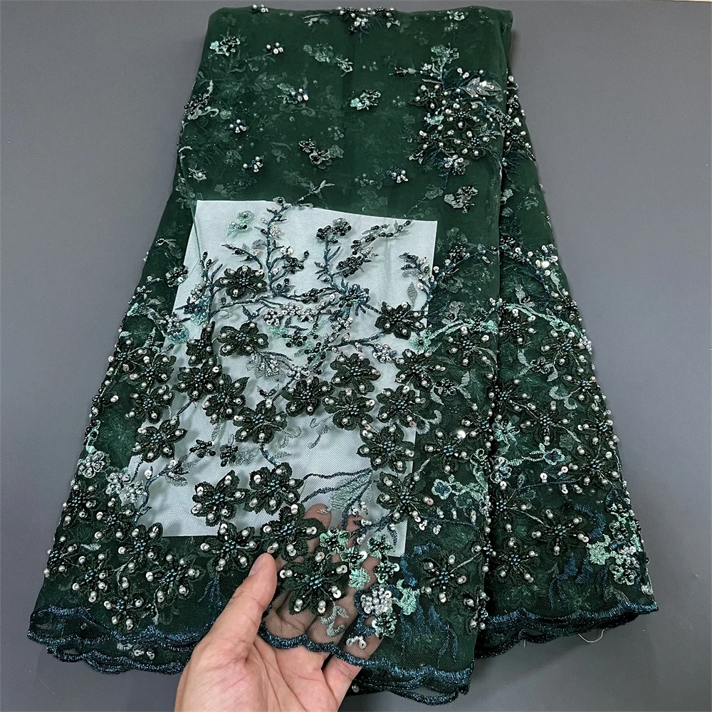 

Nigerian Tulle Lace Fabric, Sequins Beads, Stone Prom Dresses, High Quality, Embroidery, Sewing, 5Yard, ZJ014, 2024 5Yard