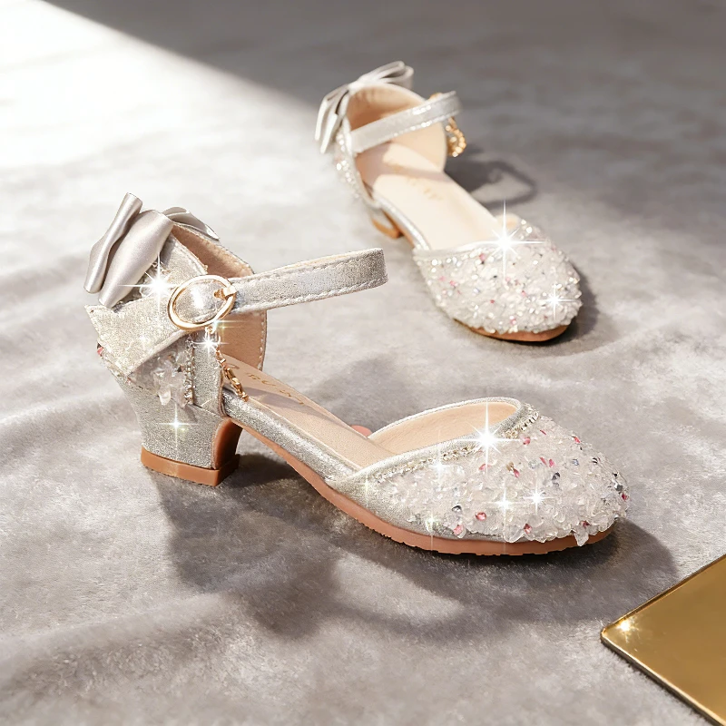 Stunning Little Girl High Heels Princess Sandals Sparkling Sequin Rhinestone Comfortable Pageant Celebration Occasion Kids Shoes
