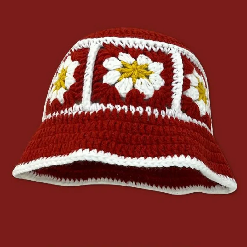 Flower Crocheted Bucket Hat Handmade  Retro Smaller face For MenWomen Sun Hat Travel Hollow  Fisherman Hats 3