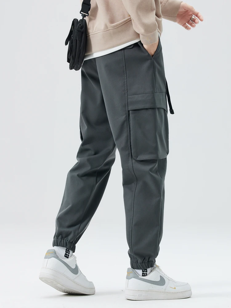 Spring Autumn Cargo Pants Men Multi-Pockets 300G Heavy Polyester Workwear Slim Trousers for Men Casual Jogger Pants With Belts