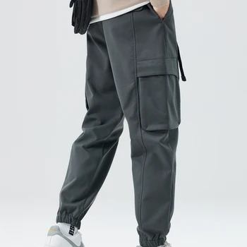 남성용 멀티 포켓 카고 바지, 무거운 폴리에스테르 작업복, 슬림 바지, 캐주얼 조거 바지, 벨트가 달린 용수철 가을, 300G