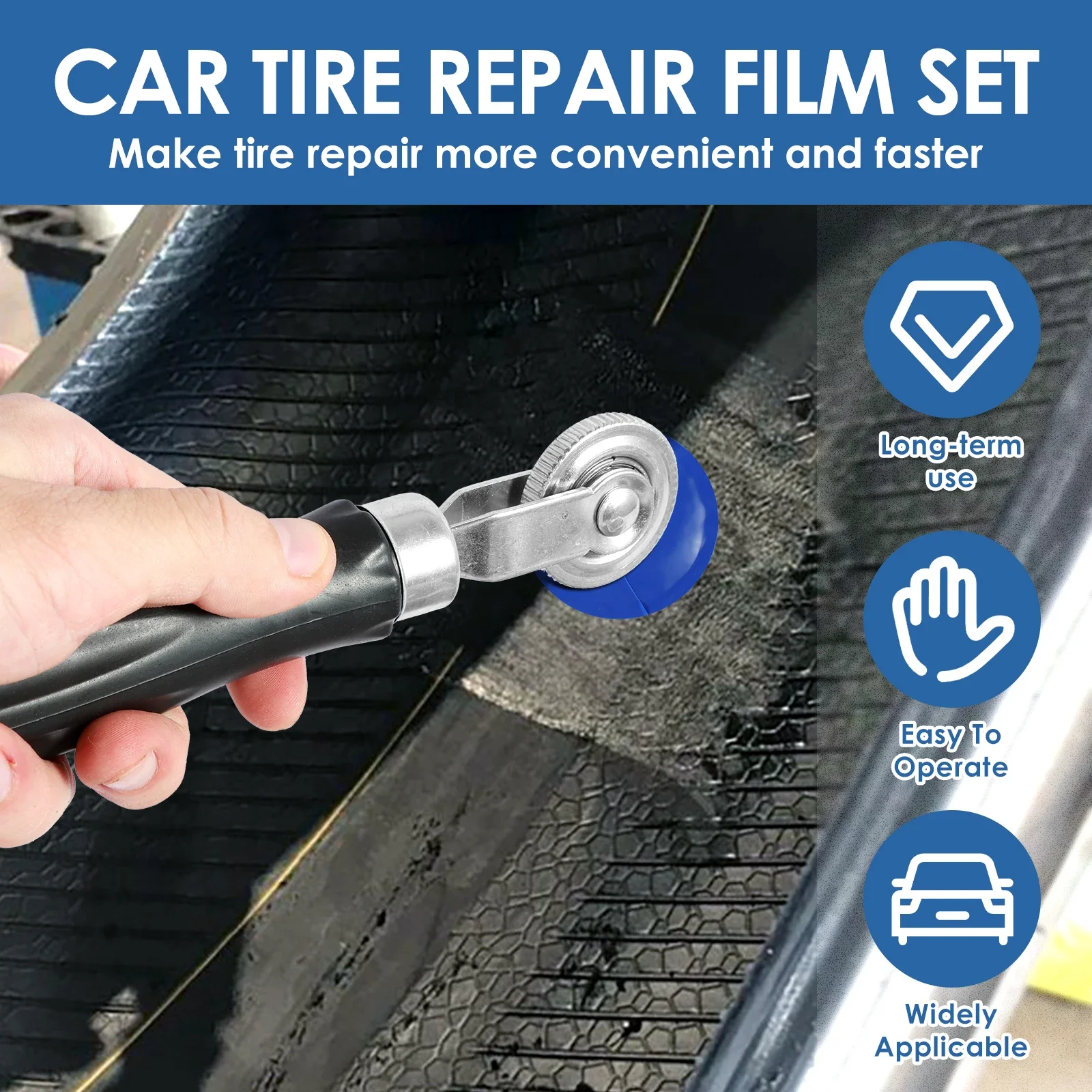 33Pcs Tire Patch Kit with Roller Scraper Heavy Duty Rubber Tire Tube Repair Patch Kit Car Truck Motorcycle Repair Tools