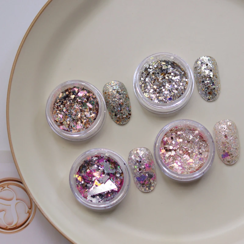 4 Colori Aurora Pink Nail Glitter Powder Holographic Chunky Nails Paillettes Flakes Nail Art Decoration Accessori Per Unghie Di Lusso