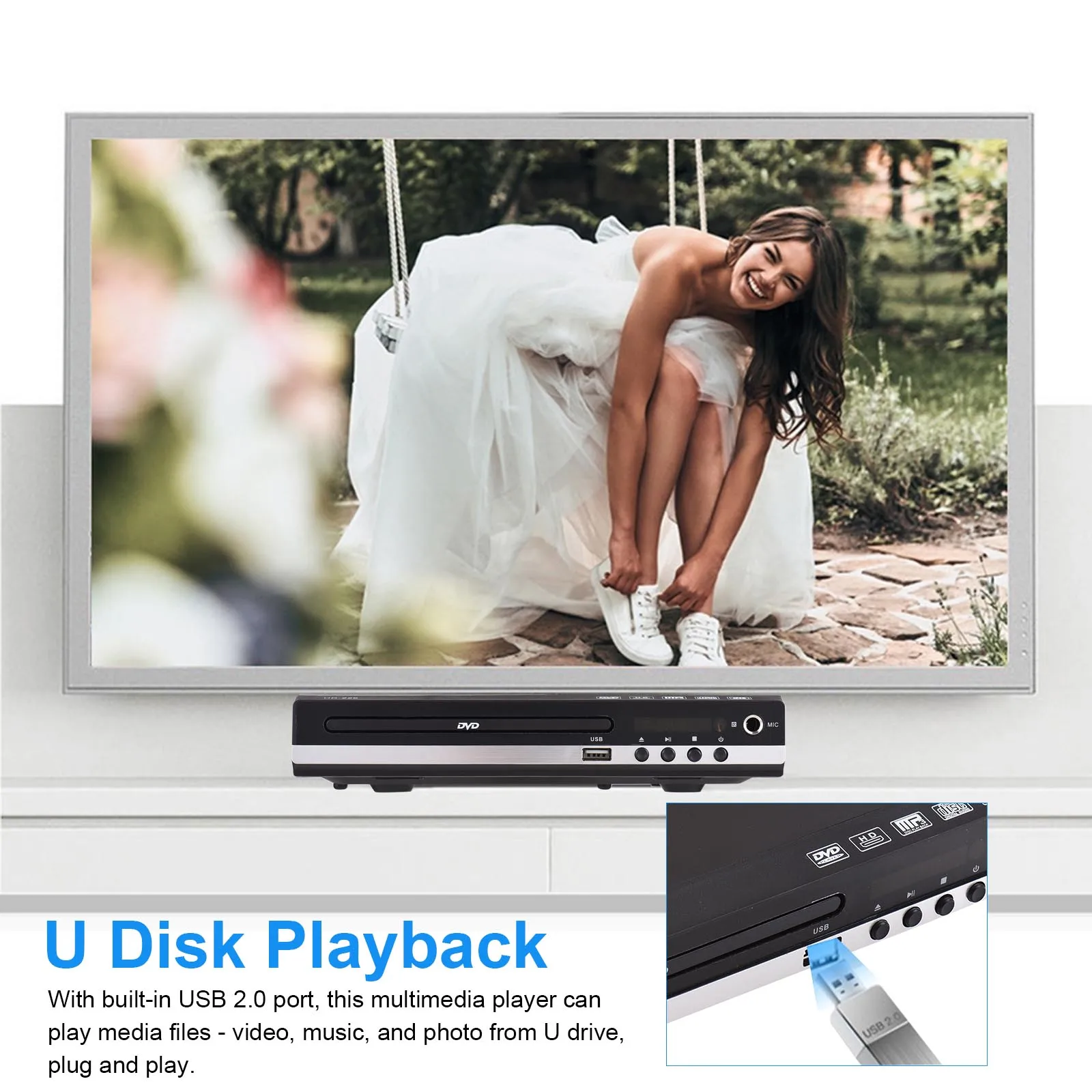 【Clearance】 Media Player Home DVD Player DVD CD Disc Player Digital Multimedia Player U Disk Playback HD AV Output with Remote Control.