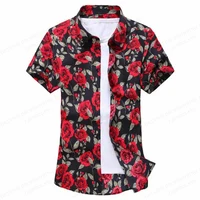 Summer Floral Hawaiian Shirts Men Fashion Short Sleeve Shirt Flower Blouse Turn Over Collar Casual Lapel Camisas Men's Clothing 2
