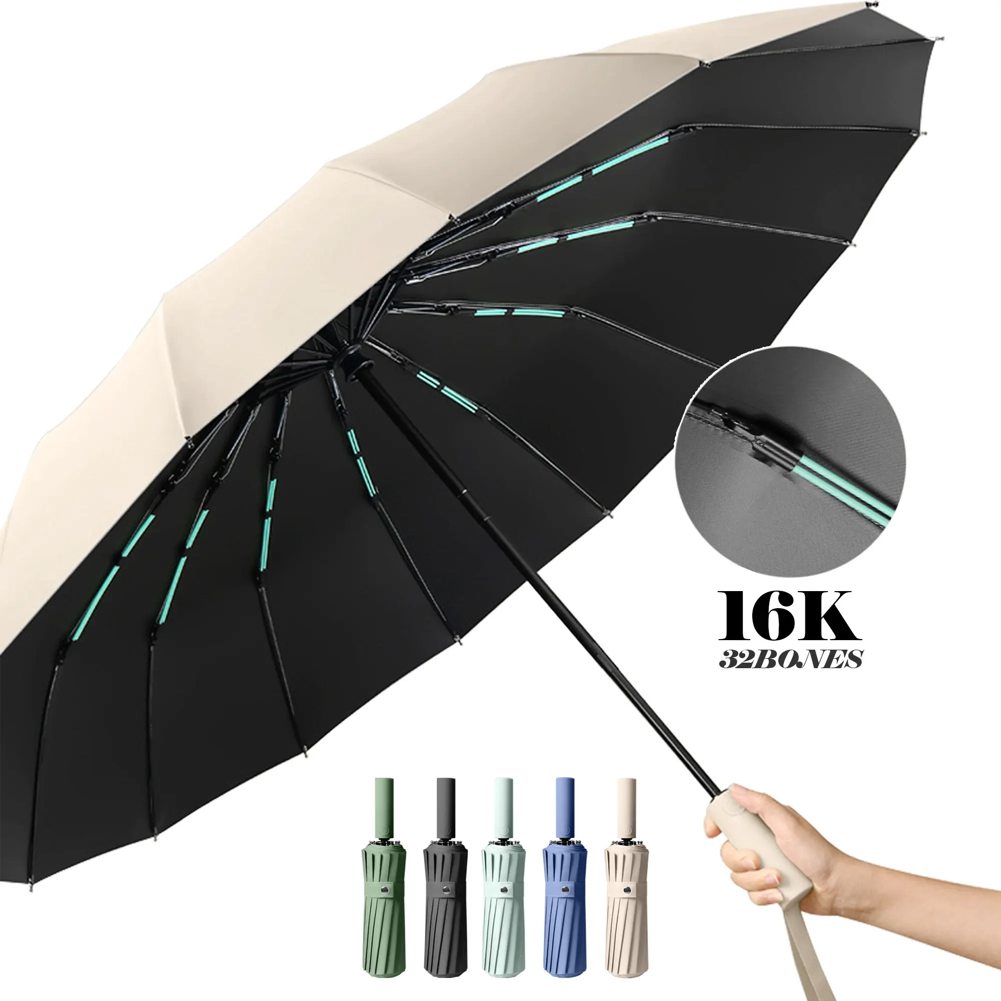 16K Double Bones Large Umbrella Men Womens Windproof Compact Umbrellas