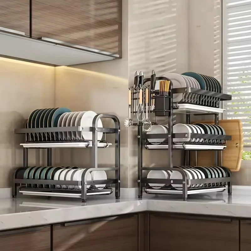 Dish Drying Rack 3 Layer with Utensil Holder for Kitchen Storage