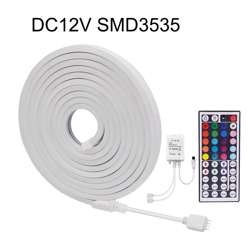 

Neon RGB LED Strip Light 44Key IR Control DC 12V SMD 3535 96LEDs/m Outdoor Neon Rope Light IP67 Waterproof Led Tape for Bedroom