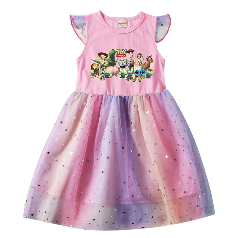 Ragazze Toy Story Costumes Lace Rainbow Dress Baby Toddler Birthday Summer Vacation Party Clothes Kids Woody Jessie Printing Cloth