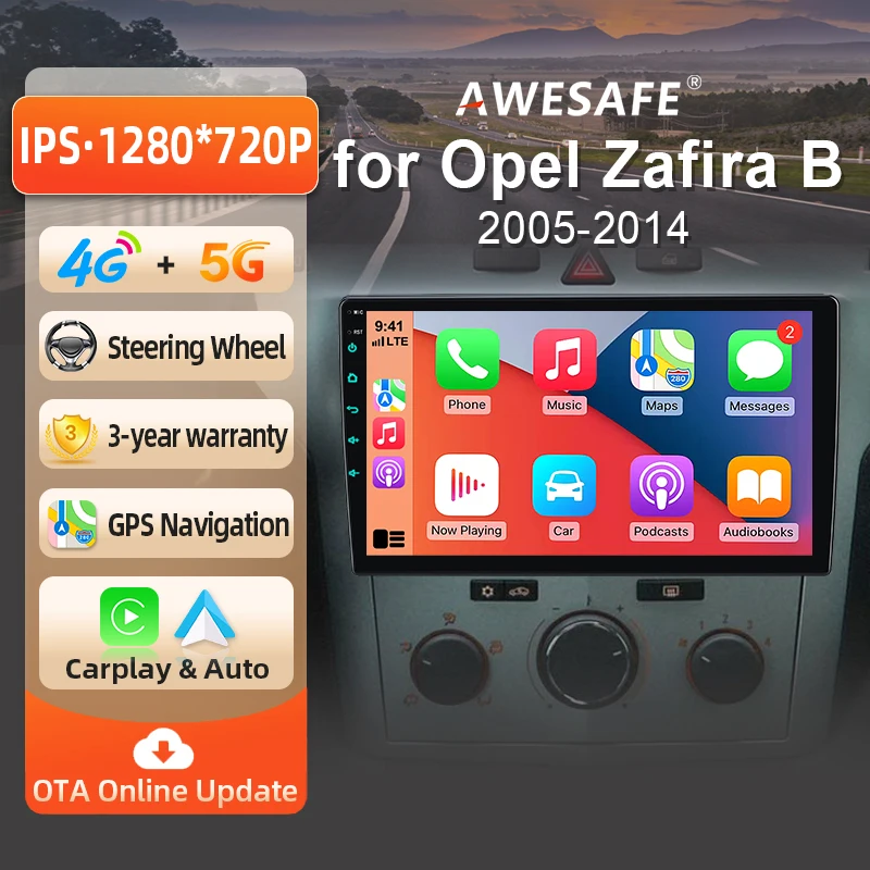 AWESAFE Radio Android de 9 pulgadas para Opel Zafira B Astra H 2005-2014, CarPlay inalámbrico y Android Auto, navegación GPS, soporte multimedia, control del volante, amplificador de subwoofer, cámara trasera con CAN-BUS, Plug and Play, DAB+, autorradio digital, radio estéreo para coche 2 DIN 1