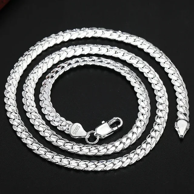 Hot luxury 925 Sterling Silver 5MM 18K Gold Full Sideways Chain Necklace For Woman Men Fashion Wedding Engagement Jewelry Gifts 4
