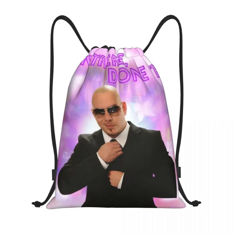 

Custom Mr World Pitbull Drawstring Bags Women Men Lightweight American Rapper Singer Sports Gym Storage Backpack
